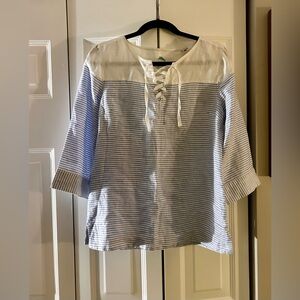 Tommy Bahama Women’s Sz SP 100% Linen Beachy Coastal Preppy Summery Striped Top